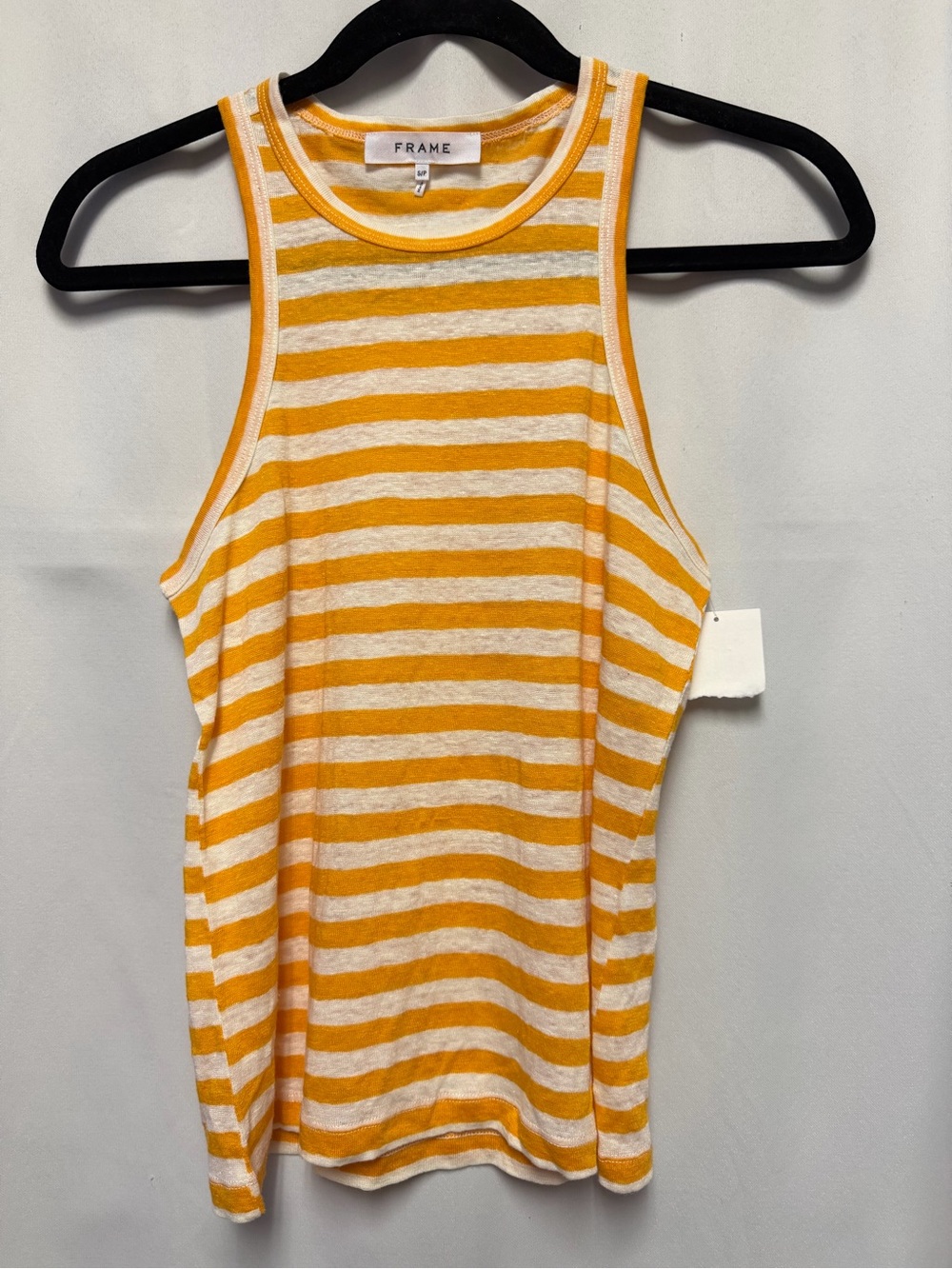 FRAME Ringer Stripe Organic Linen Racerback Tank Orange and White Size S NWT